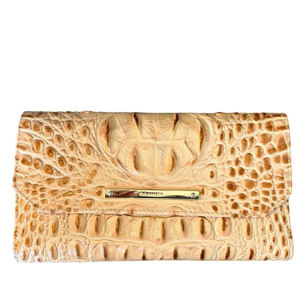 Brahmin Ady Tri-fold Wallet OS Toasted Almond Croc Embossed Leather